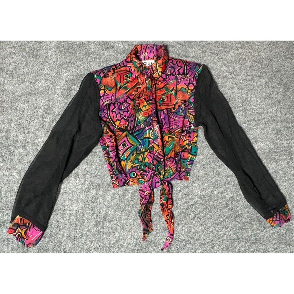 JOULE ENERGY VINTAGE Top Womens XS Sheer Sleeves 80s Fairy USA Made Colorful